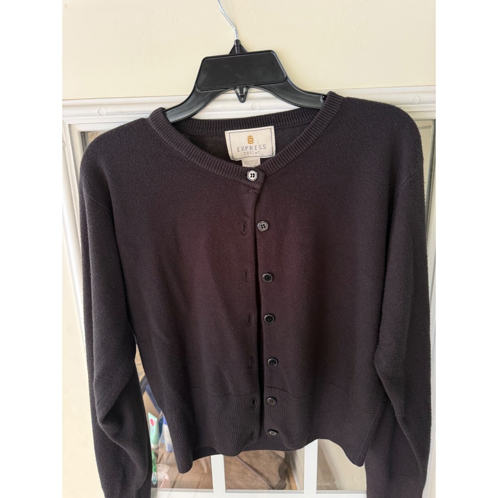 Vtg Express Tricot Black Button Up Lightweight Cardigan Y2k Med 90s